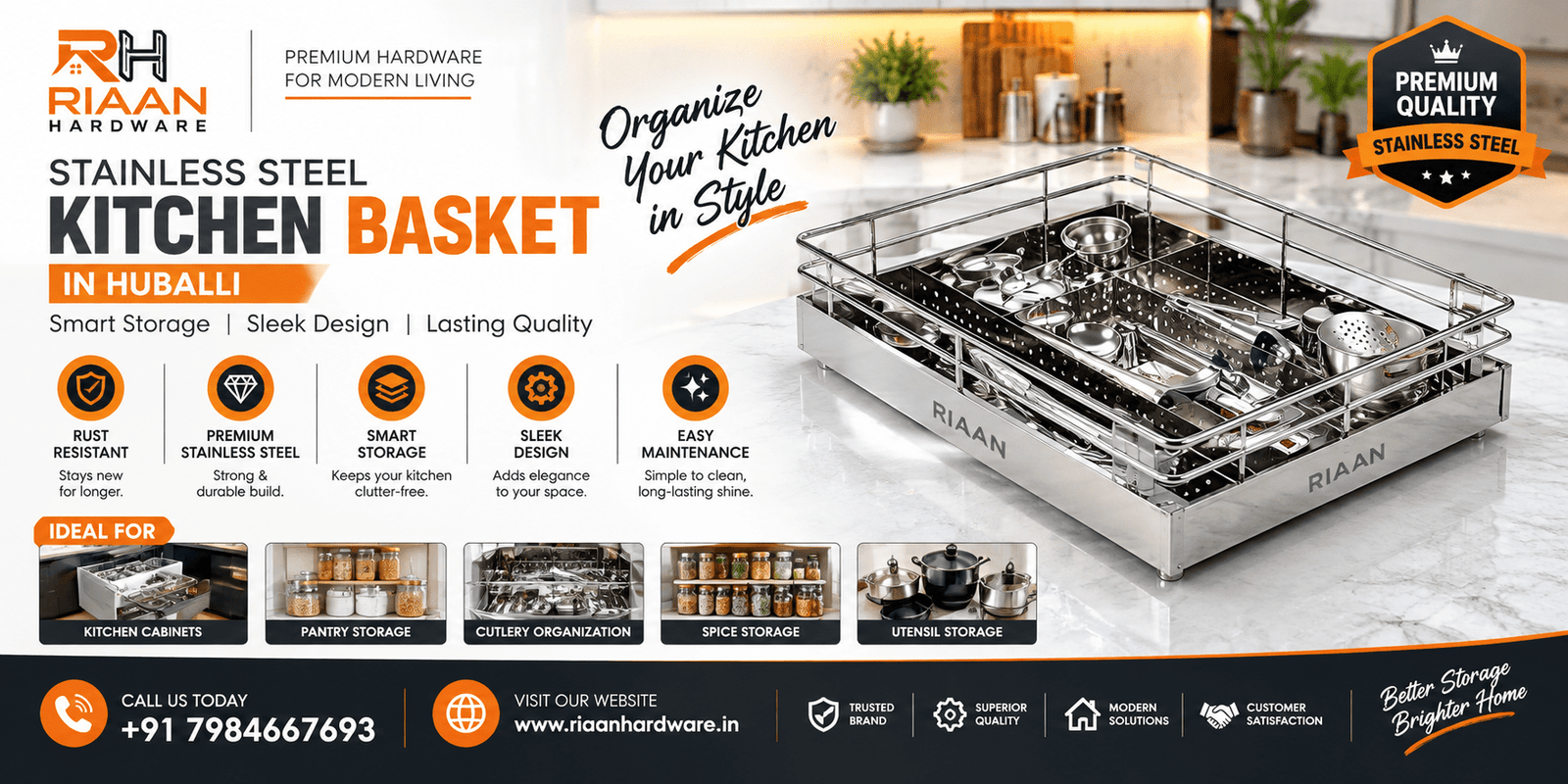 Stainless Steel Kitchen Basket in Huballi